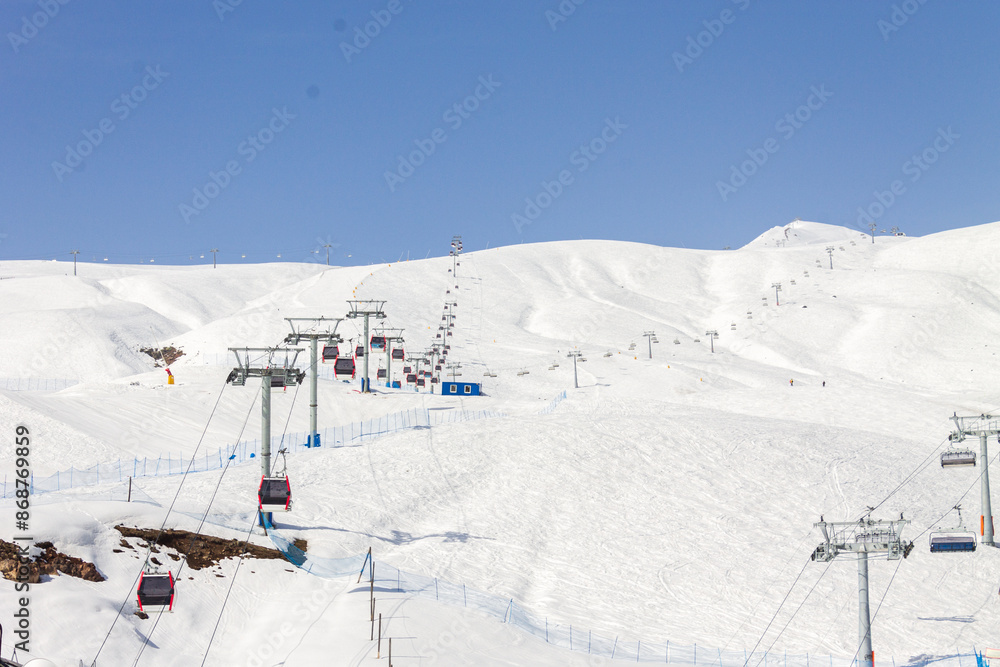Gudauri ski resort in winter. Caucasus mountains in Georgia