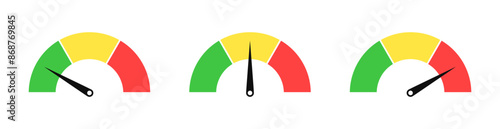 Speedometer icon, tachometer icon. Speed indicator icon set. Rating meter signs performance concept. Dashboard level scale icon. vector illustration