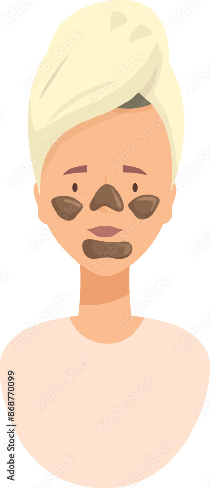 Woman is applying black cosmetic patches on her face for better skin Woman is applying black cosmetic patches on her face for better skin