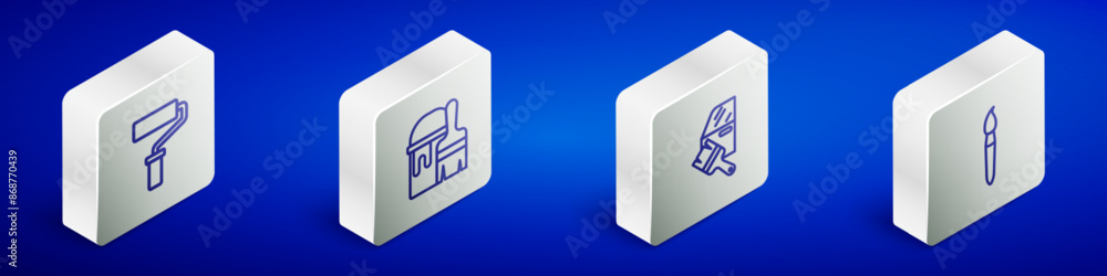 Set Isometric line Paint roller brush, bucket with, Car painting and icon. Vector Set Isometric line Paint roller brush, bucket with, Car painting and icon. Vector