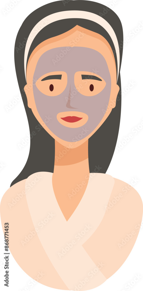 Young woman is enjoying a beauty treatment at home, wearing a clay mask and a bathrobe Young woman is enjoying a beauty treatment at home, wearing a clay mask and a bathrobe