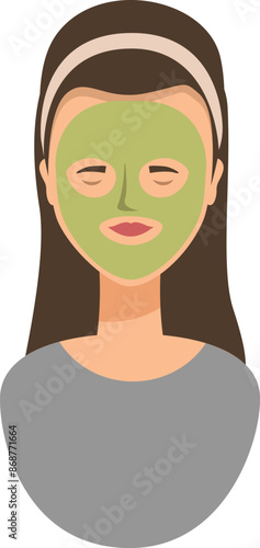 Young woman relaxing with a green cosmetic face mask, enjoying a beauty treatment