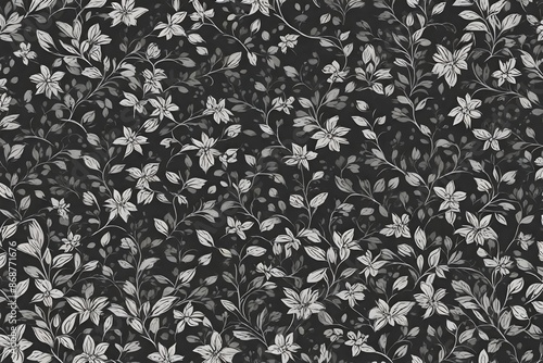 eamless charcoal small floral elements. photo