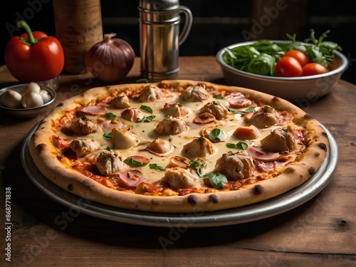 Very tasty chicken and cheese pizza
