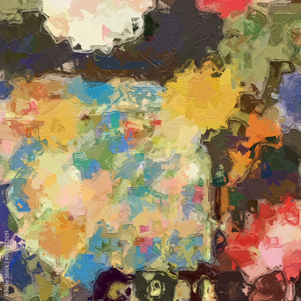 Naklejka premium The abstract beauty of oil paintings and various flowers, cats, dogs, birds, lotus leaves, lotus flowers, and chrysanthemums