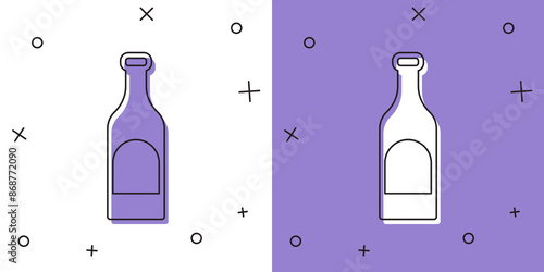 Set Bottle of wine icon isolated on white and purple background. Vector