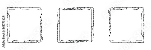 sets Grunge square and rectangle frames. Set of black ink boxes. Collection of rectangle borders and square stamp imprints. Isolated on white background.