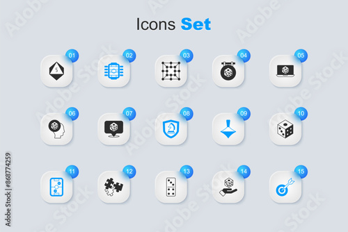 Set Game dice, Table football, Air hockey table, Classic dart board and arrow, and Chess icon. Vector