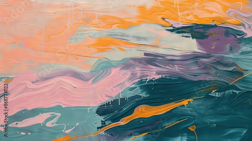  An image showcasing blue, pink, yellow, and orange hues with light emanating from the upper part of the canvas