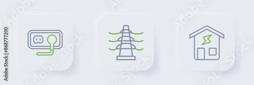 Set line Smart home, Electric tower line and Electrical outlet icon. Vector