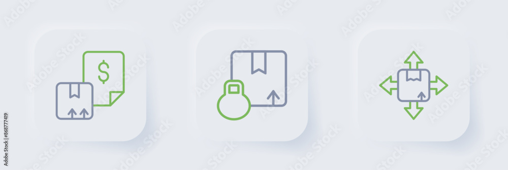 Set line Carton cardboard box, and Waybill icon. Vector