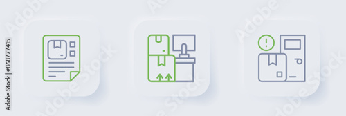 Set line Home delivery services, Warehouse with boxes and Waybill icon. Vector