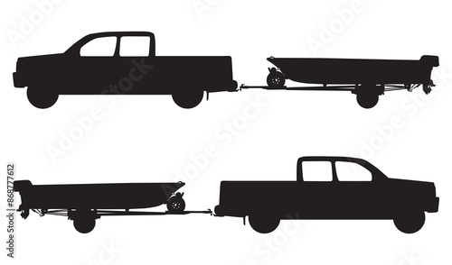 Pickup and Boat Trailer in Silhouette