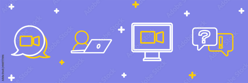 Set line Question and Answer, Video chat conference, and icon. Vector Set line Question and Answer, Video chat conference, and icon. Vector