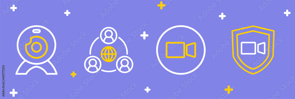 Fototapeta premium Set line Video chat conference, Meeting and Web camera icon. Vector