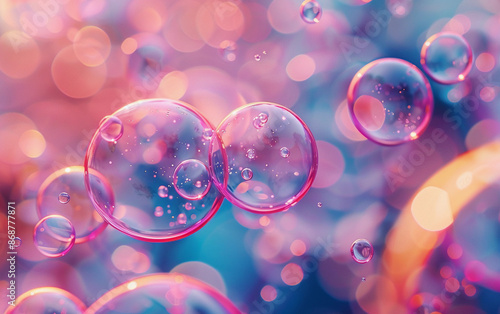 Close Up of Pink Soap Bubbles With Colorful Bokeh Background