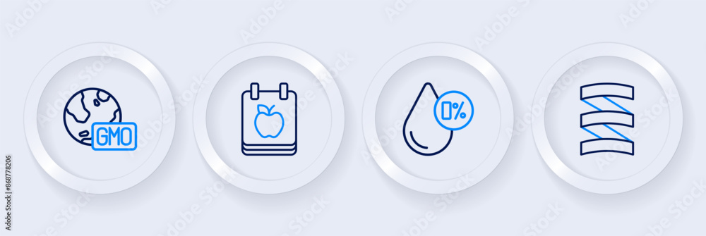 Set line Sports nutrition proteine, Water balance, Diet plan and GMO icon. Vector Set line Sports nutrition proteine, Water balance, Diet plan and GMO icon. Vector