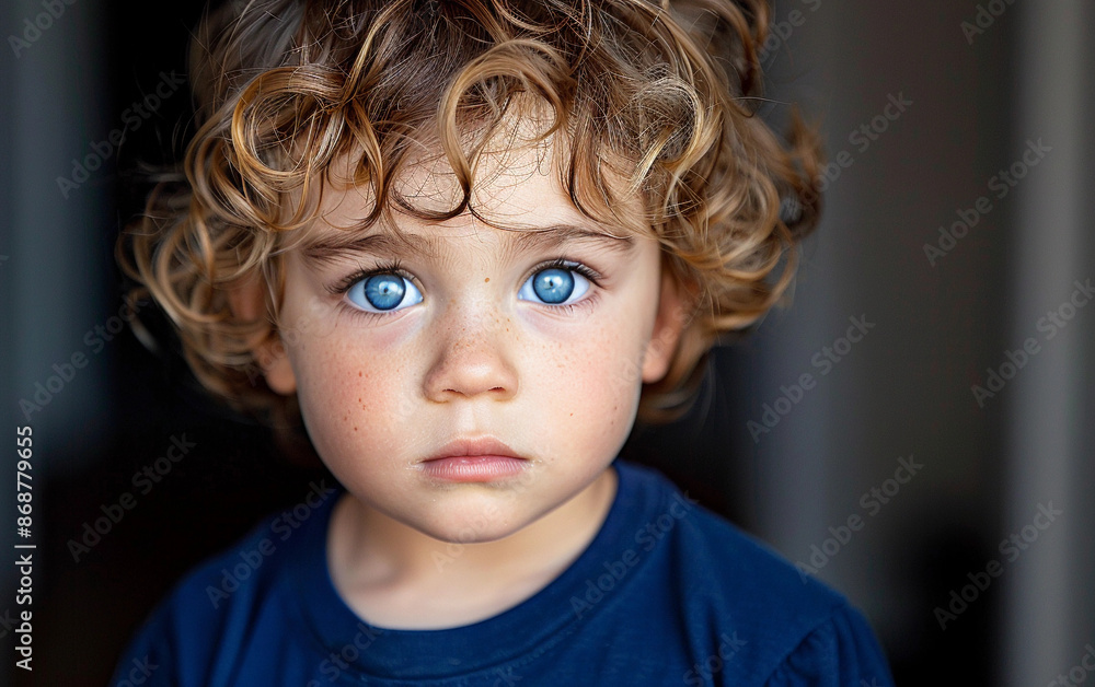 Portrait of a Young Boy With Curly Blonde Hair and Blue Eyes Portrait of a Young Boy With Curly Blonde Hair and Blue Eyes