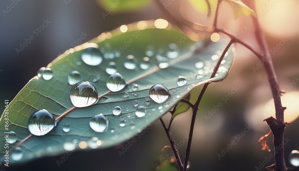 Macro shot of water droplets on a leaf Macro shot of water droplets on a leaf