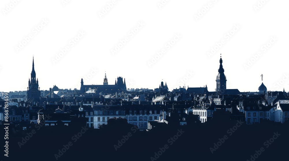 Obraz premium Lille skyline silhouette at dusk with historic architectural landmarks and clear sky background