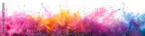 Captivating explosion of colorful holi paint powder on an isolated white backdrop.