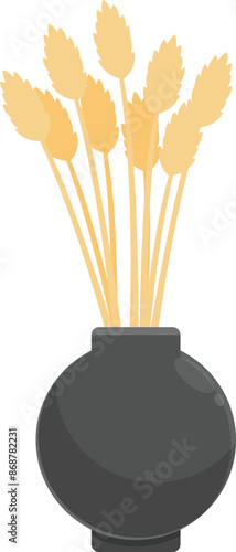 Minimalist illustration featuring a bouquet of wheat standing in a black vase, representing harvest and autumnal decoration