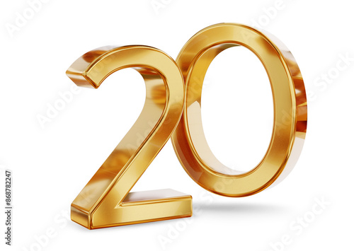 Konstfotografi 20 twenty golden, gold metallic, symbol isolated, 3d-illustration