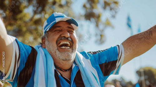 Happy Uruguayan soccer supporter photo