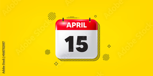 Calendar date of April 3d icon. 15th day of the month icon. Event schedule date. Meeting appointment time. 15th day of April. Calendar month date banner. Day or Monthly page. Vector