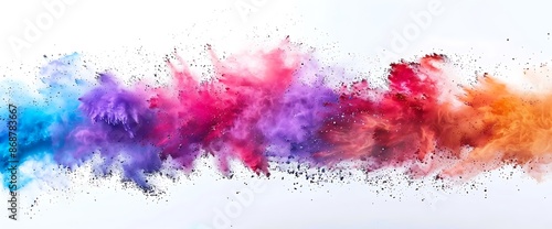 Burst of vivid holi color powder creating a stunning explosion of hues against a clean white surface.