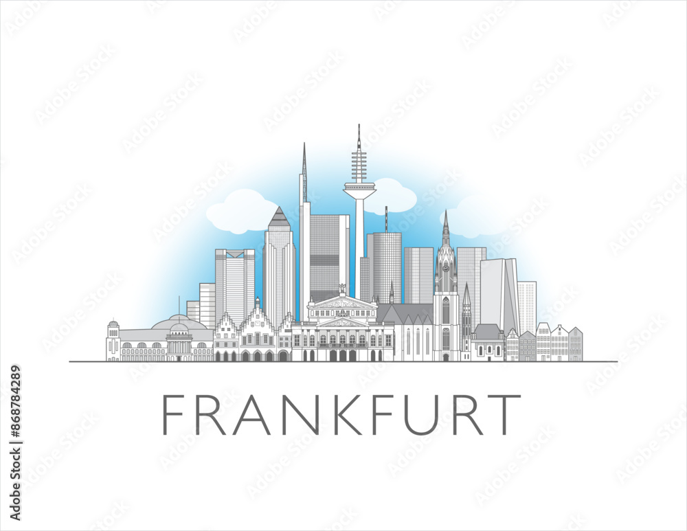 Fototapeta premium Frankfurt City cityscape illustration skyline drawing