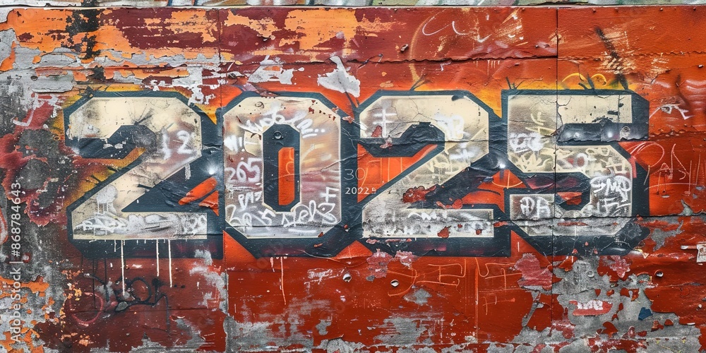 Fototapeta premium 2025 graffiti mural - street art new years concept