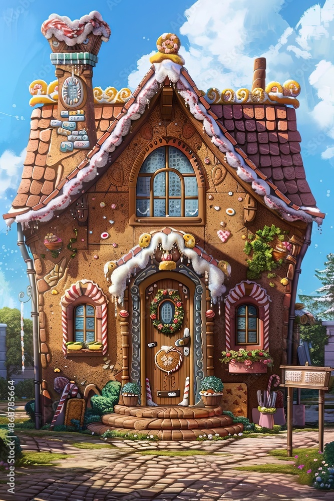 Obraz premium An apartment building with a gingerbread house style