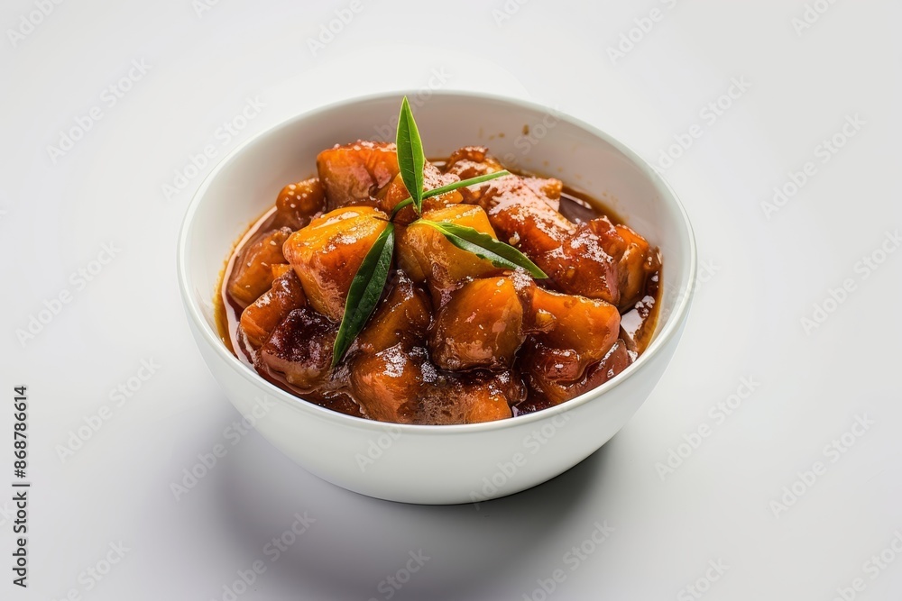 Mango pickle in white bowl on white background Mango pickle in white bowl on white background