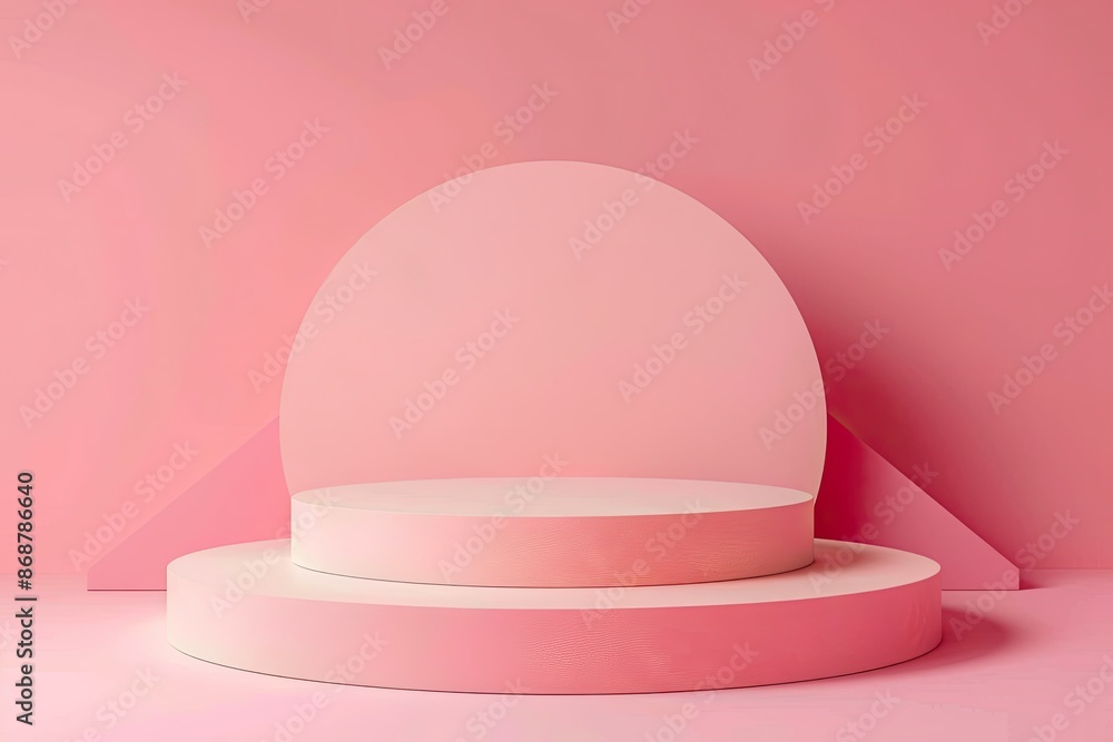 Fototapeta premium Empty geometric podium for product on pink background with space for text
