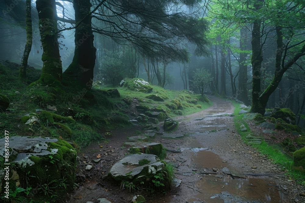 Obraz premium Fairy tale scenery in a rainy forest
