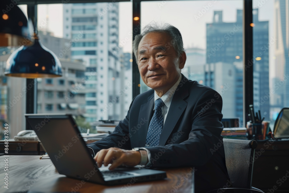 Active Senior business man in Modern Office Space during daytime working Active Senior business man in Modern Office Space during daytime working