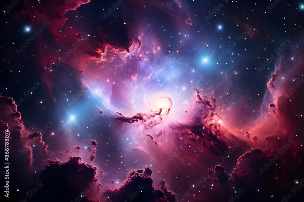 Obraz premium Stunning cosmic landscape with radiant nebula amidst twinkling stars