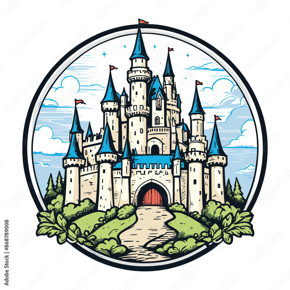 Fototapeta premium Fairy Tale Castle Vintage Engraved Illustration