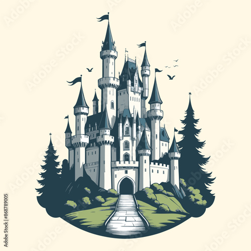 Fairy Tale Castle Hand Drawn Illustration
