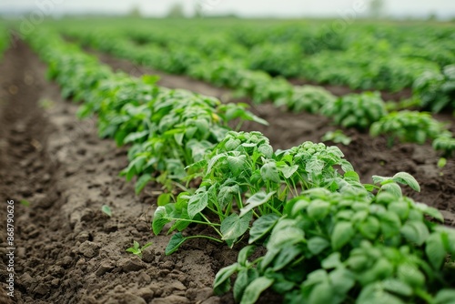 Organic agriculture with rows of crops for sale