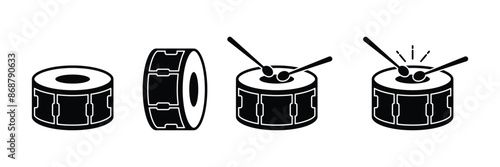 Set of Drum band icons collection. Hitting drum music symbol. Vector Illustration.