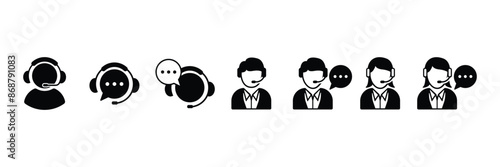 Set of Customer support service icons collection. Technical support, call center, hotline, operator, staff, and agent communication symbol. Vector Illustration.