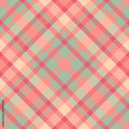 Worn textile texture tartan, dimensional vector plaid seamless. New fabric background pattern check in red and pastel colors.