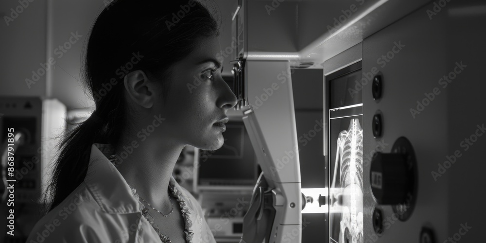 Naklejka premium Woman using microwave oven