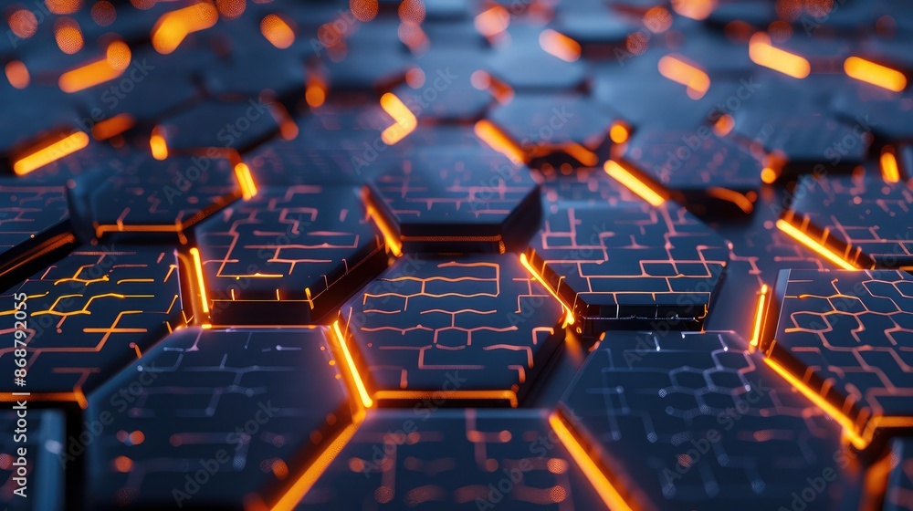 Tech-inspired background with hexagonal patterns and glowing lines. Tech-inspired background with hexagonal patterns and glowing lines.