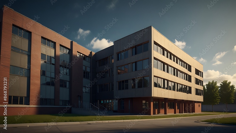 Obraz premium modern school building made with many windows for back to school background