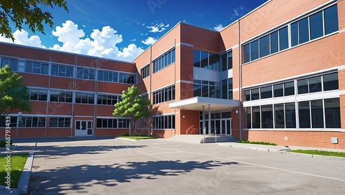 modern school building made with many windows for back to school background