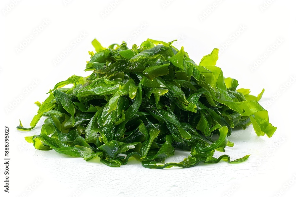 Organic Japanese Wakame salad isolated on white background Green chuka seaweed salad isolated Edible seaweed Organic Japanese Wakame salad isolated on white background Green chuka seaweed salad isolated Edible seaweed