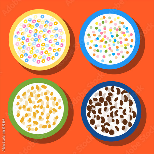 Set of Bowls of breakfast cereal. Vector illustration